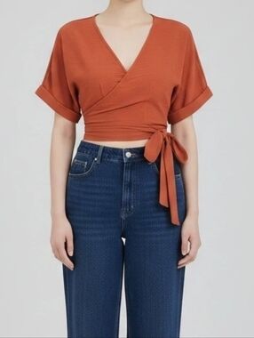 Cider Rust Tie-Front Wrap Crop Top
